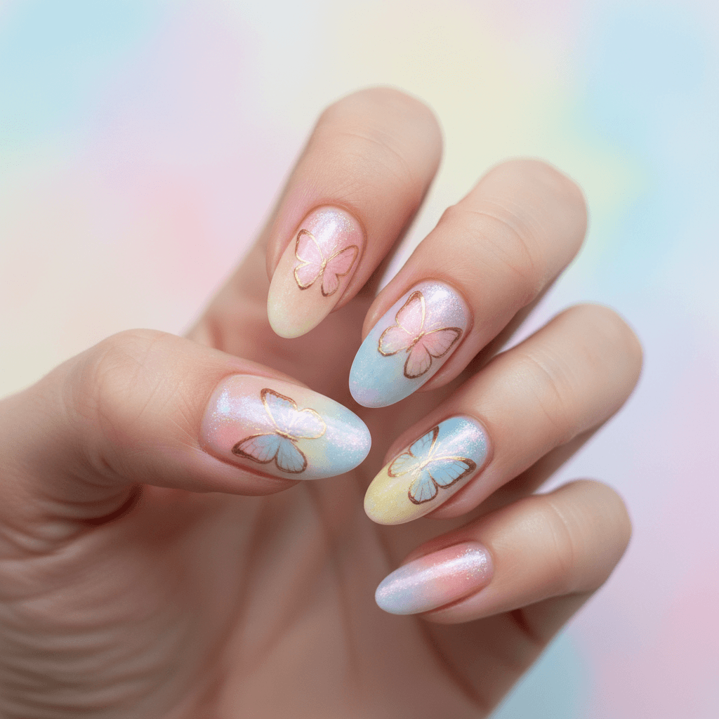 Hand-painted butterfly nail art